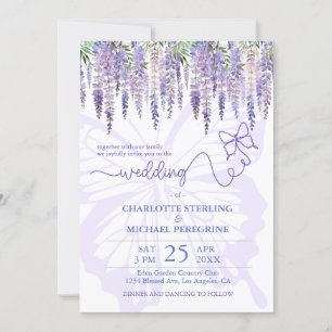 Romantischer Flieder Wisteria Märchengarten Hochze Einladung