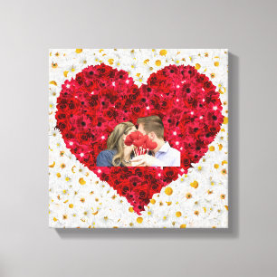 Romantischer floraler Herz-Kunstleinwanddruck mit Leinwanddruck