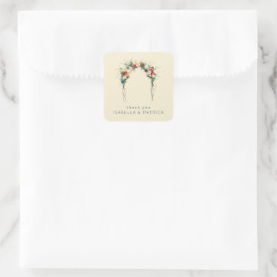 Romantischer floraler Wasserfarbenbogen Quadratischer Aufkleber