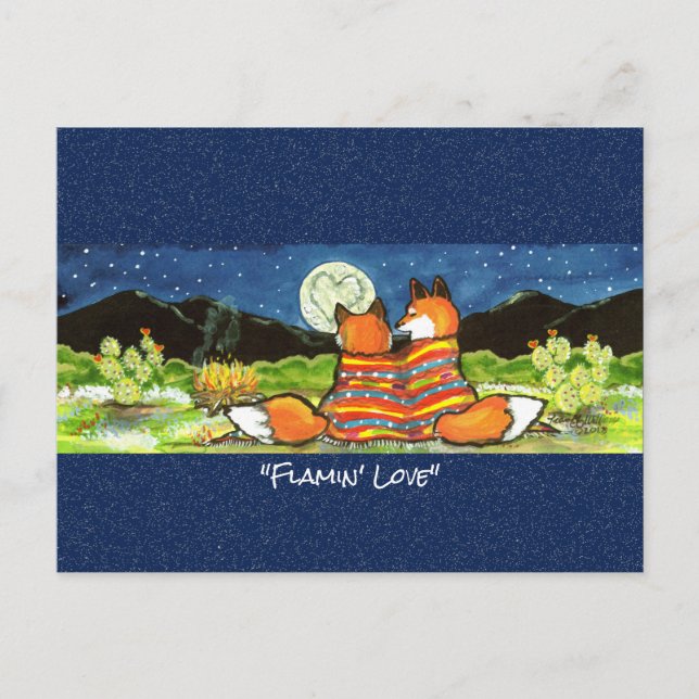 Romantischer Fox Couple Whimsical Watercolor Postc Postkarte (Vorderseite)