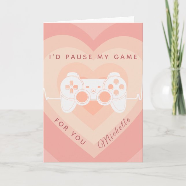Romantischer Gamer Peach Layered Heart Niedlich Jo Karte (Vorderseite)