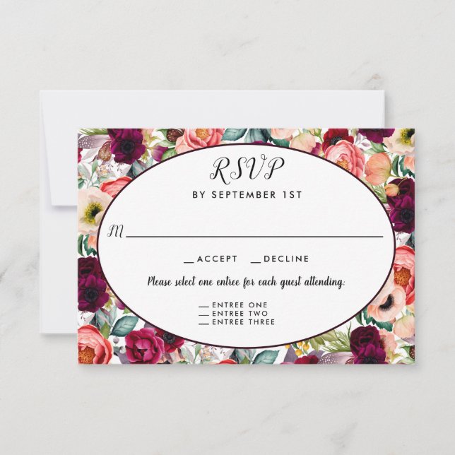 Romantischer Garten Blumen Empfang 3 Entree UAWG RSVP Karte (Vorderseite)