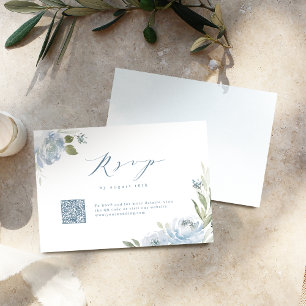 Romantischer Garten dusty Blue Blues Hochzeit QR-C RSVP Karte