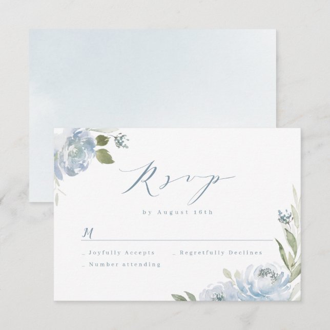 Romantischer Garten dusty Blue Blumen Hochzeit RSV RSVP Karte (Vorne/Hinten)