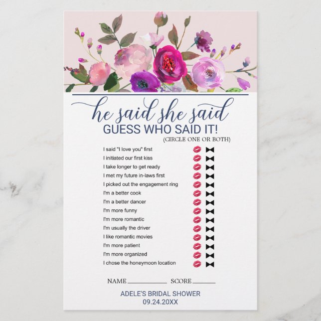 Romantischer Garten Er sagte, sie sagte Spiel (Vorderseite)