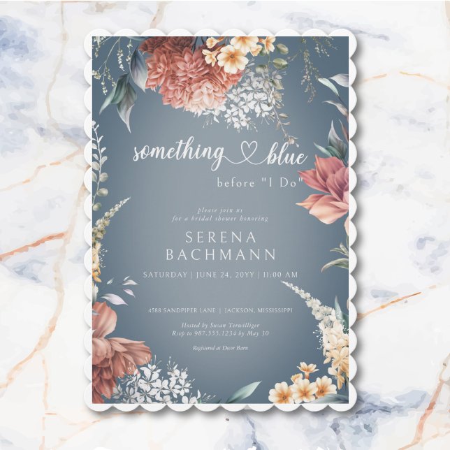Romantischer Garten Etwas Blaues Brautparty Einladung (Romantic Garden Something Blue Bridal Shower Invitation)
