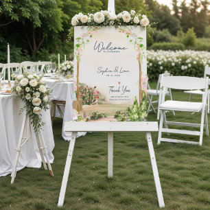 Romantischer Garten Floraler Bogen Hochzeitsempfan Poster