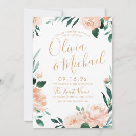 Romantischer Garten Peach Aquarell Hochzeit Einladung