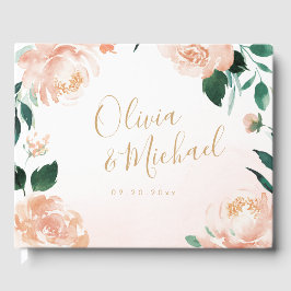 Romantischer Garten Peach Aquarell Hochzeit Gästebuch