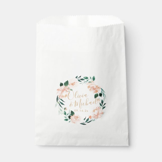 Romantischer Garten Peach Aquarell Hochzeit Geschenktütchen (Vorderseite)