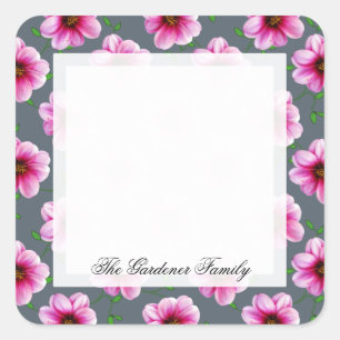 Romantischer Garten Pink Dahlia Blume auf allen Fa Quadratischer Aufkleber