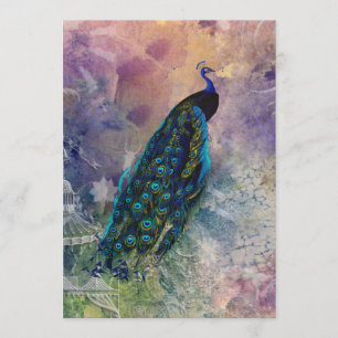 Romantischer Gazebo Pfau und Wasserfarbe Einladung