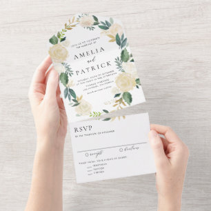 Romantischer gedämpfter floraler Kranz Botanische  All In One Einladung