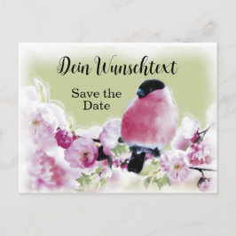 Romantischer Gimpel auf Rosa Kirschblüten Postkarte