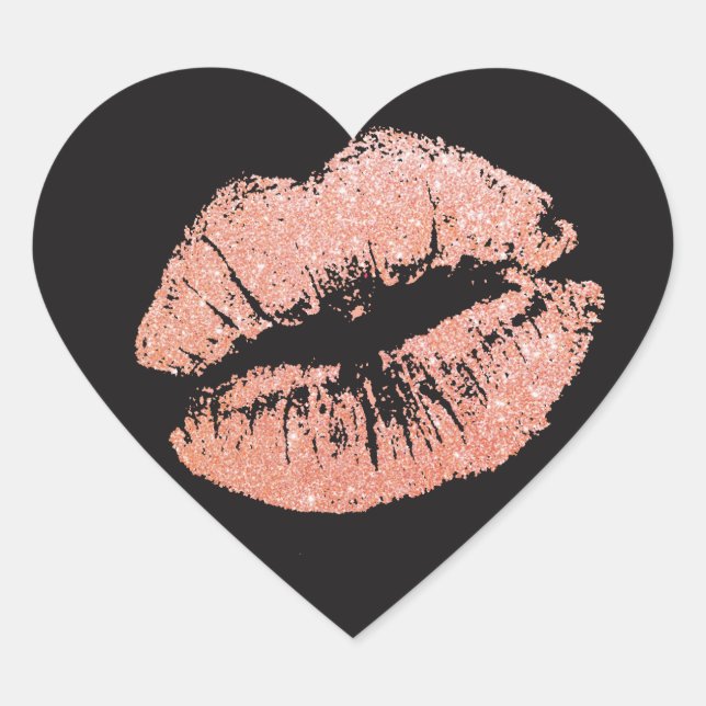 Romantischer Glitzer Lipstick Kisses Herz-Aufkleber (Vorderseite)