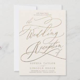 Romantischer Gold-Kalligrafie-Elfenbein-Hochzeitse Einladung