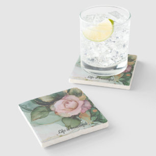 Romantischer goldener Rosé-Blüten-Brautstrauß Steinuntersetzer