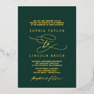Romantischer Goldfoil Emerald Blühe feierliche Hoc Folieneinladung