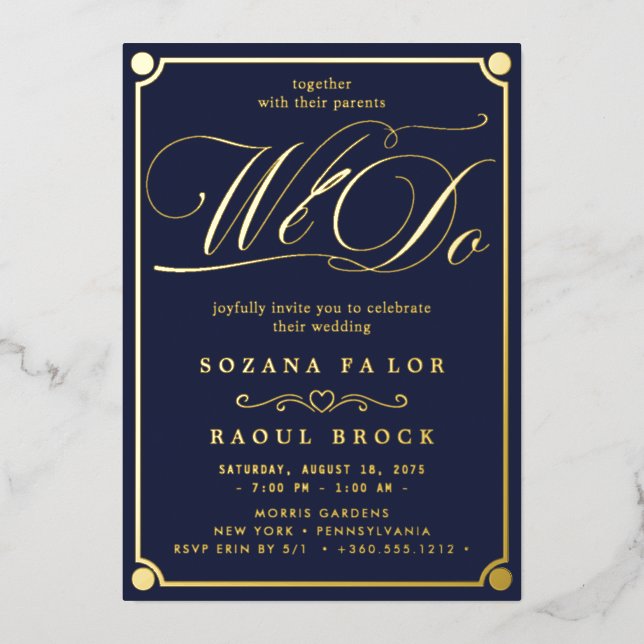 Romantischer Goldfoil Emerald Blühe wir Hochzeit Folieneinladung (Vorderseite)