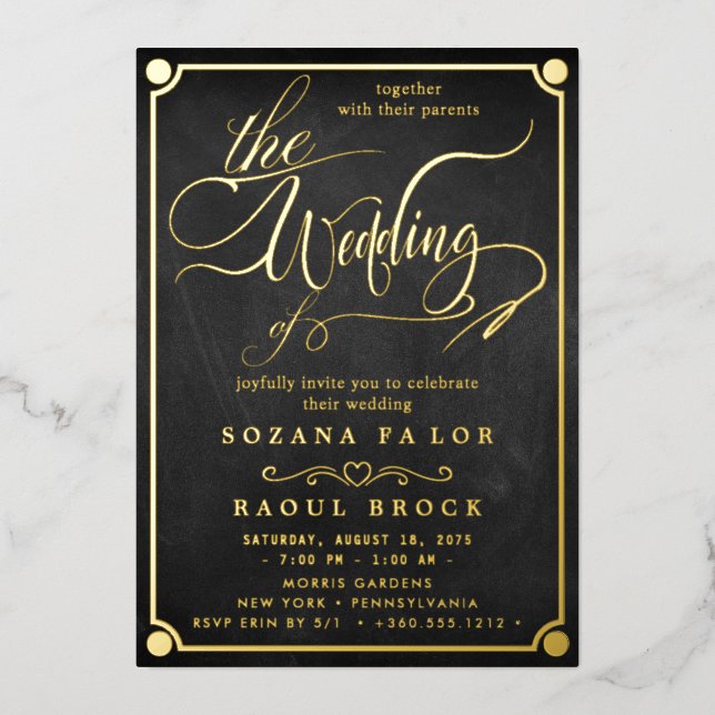 Romantischer Goldfoil Emerald Blühe wir Hochzeit Folieneinladung (Vorderseite)