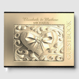 Romantischer Goldherz Satin Bow Gästebuch