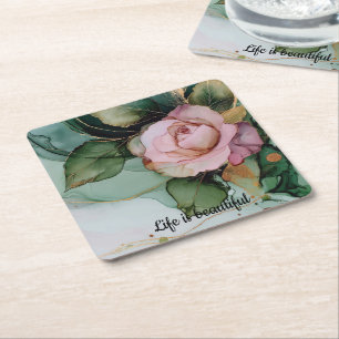 Romantischer Goldrosé-Blush Pink Rose Blumen-Braut Rechteckiger Pappuntersetzer