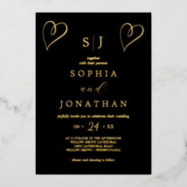 Romantischer Goldschmied | Black Monogram Wedding Folieneinladung