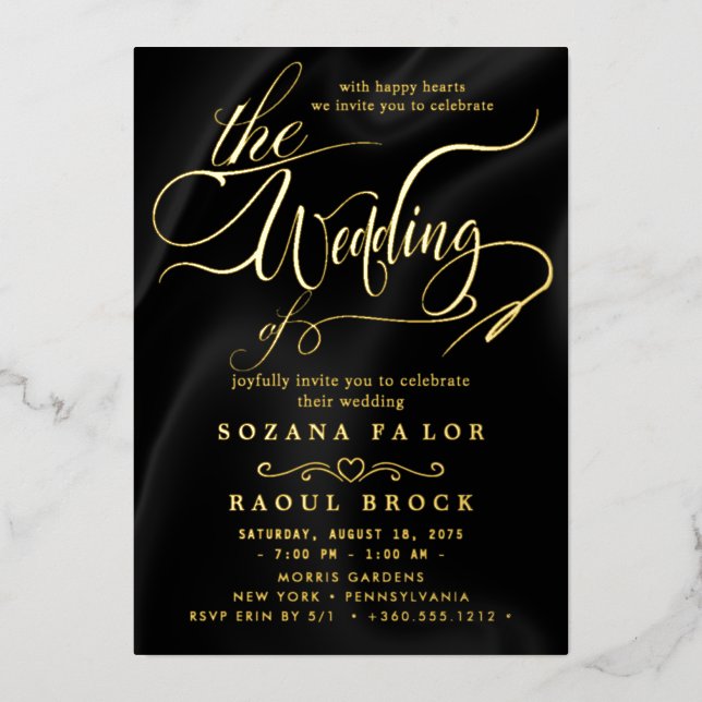 Romantischer Goldschmied | Blue Frame Wedding Folieneinladung (Vorderseite)