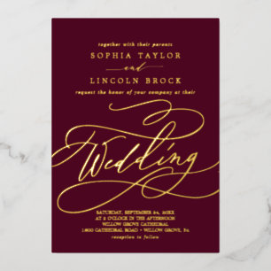 Romantischer Goldschmied   Burgundy Blüh Wedding Folieneinladung