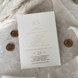 Romantischer Goldschmied | Hochzeit von Elfenbein Folieneinladung<br><div class="desc">Diese romantische Goldfolie Elfenbein monogramm Hochzeitseinladung ist perfekt für eine einfache Hochzeit. Das moderne klassische Design besticht durch extravagante Wirbel und skurrile Schnörkel mit prächtiger,  eleganter,  handgezeichneter,  vergoldeter Typografie auf Elfenbeincremeuntergrund.</div>