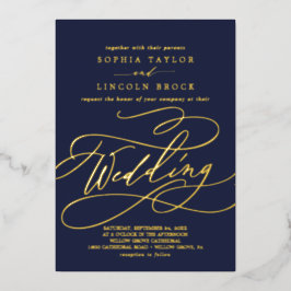Romantischer Goldschmied | Navy Blue Blüh Wedding Folieneinladung