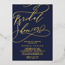 Romantischer Goldschmied | Navy Blue Brautparty Folieneinladung