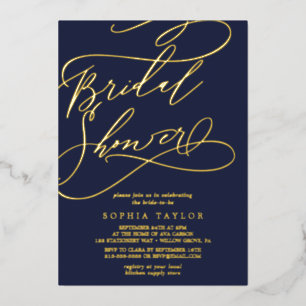 Romantischer Goldschmied   Navy Blue Brautparty Folieneinladung