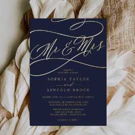 Romantischer Goldschmied | Navy Blue Mr & Mrs Wedd Folieneinladung
