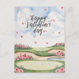 Romantischer Golfplatz mit Rose - Aquarell Postkarte