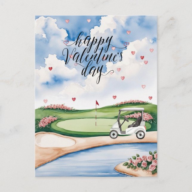 Romantischer Golfplatz mit Rose - Aquarell Postkarte (Vorderseite)