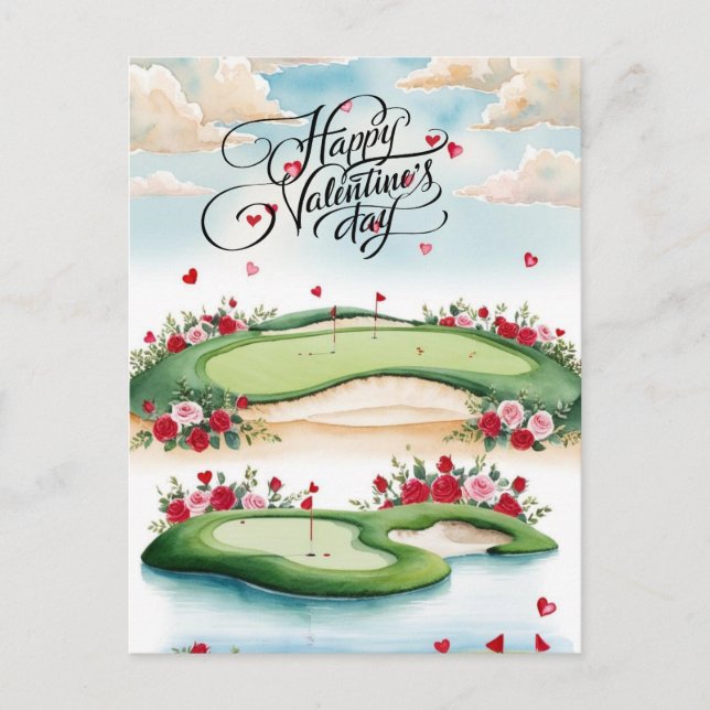 Romantischer Golfplatz mit Rose - Aquarell Postkarte (Vorderseite)
