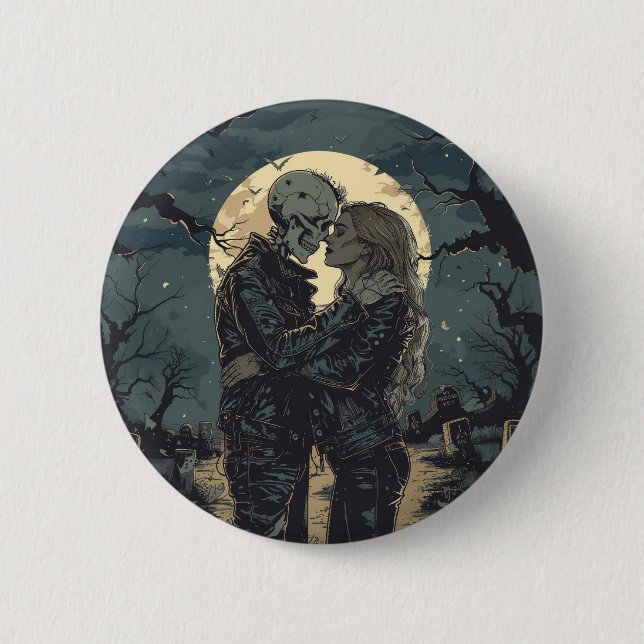 Romantischer gotischer Cartoon eines Skeletts und  Button (Vorderseite)