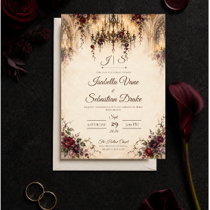 Romantischer gotischer Kronleuchter-Hochzeit Einladung