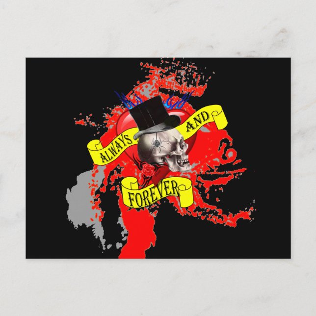 Romantischer Gotischer Schädel Valentiner Herz Feiertagspostkarte (Vorderseite)