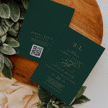 Romantischer Green Monogram Front Back QR Code Hoc Einladung<br><div class="desc">Diese romantische grüne Monogramm Front und zurück QR Code Hochzeitseinladung ist perfekt für eine einfache Hochzeit. Das moderne klassische Design besticht durch extravagante Wirbel und skurrile Schnörkel mit herrlich eleganten, handgezeichneten Imitaten, die auf Champagner-Goldfolie-Typografie setzen. Rett Papier durch einen QR-Code für den Gast, um Details, UAWG oder beides anzuzeigen. Bitte...</div>