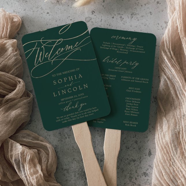 Romantischer Grüne Kalligrafie-Hochzeitsprogramm F Fächer (Von Creator hochgeladen)