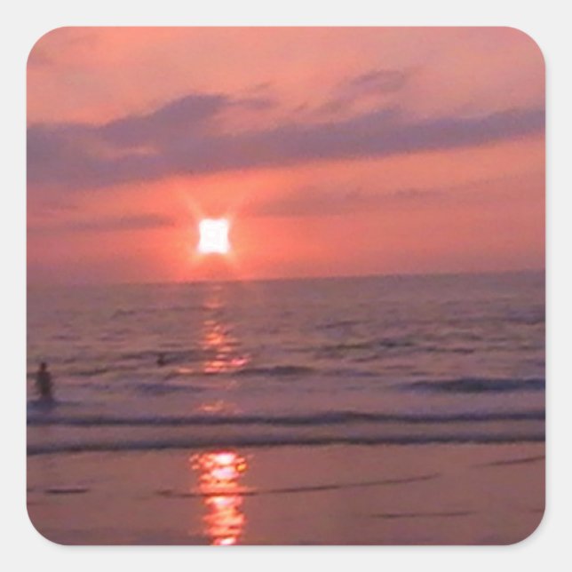 Romantischer hawaiianischer Sonnenuntergang Quadratischer Aufkleber (Vorderseite)