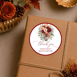 Romantischer Herbst-Marsala-Blumen-Brautstrauß-Sti Runder Aufkleber