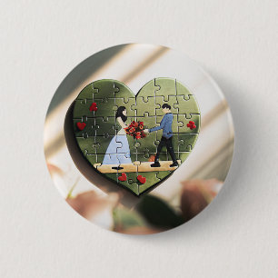 Romantischer Herz-Puzzle-Knopf Button