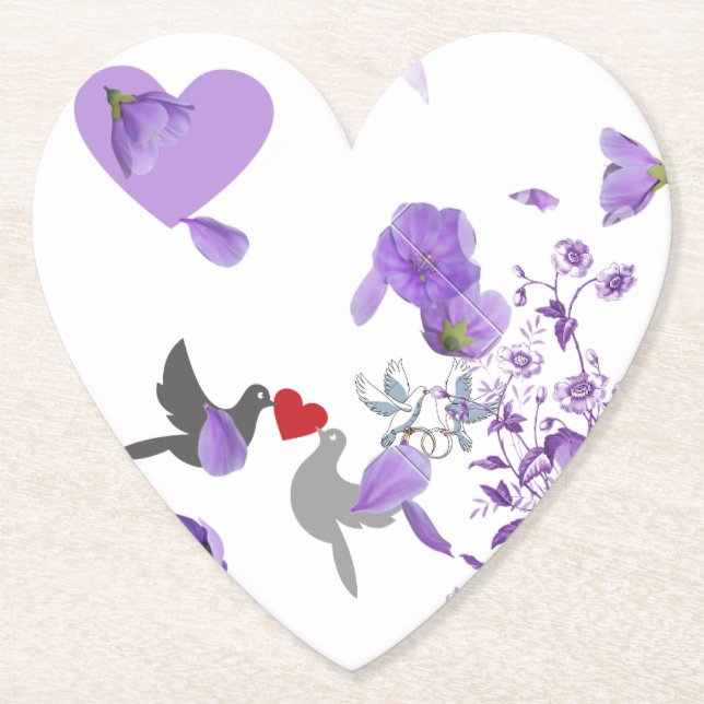 Romantischer herzförmiger Hochzeitsstil mit Lila U Untersetzer (Vorderseite)