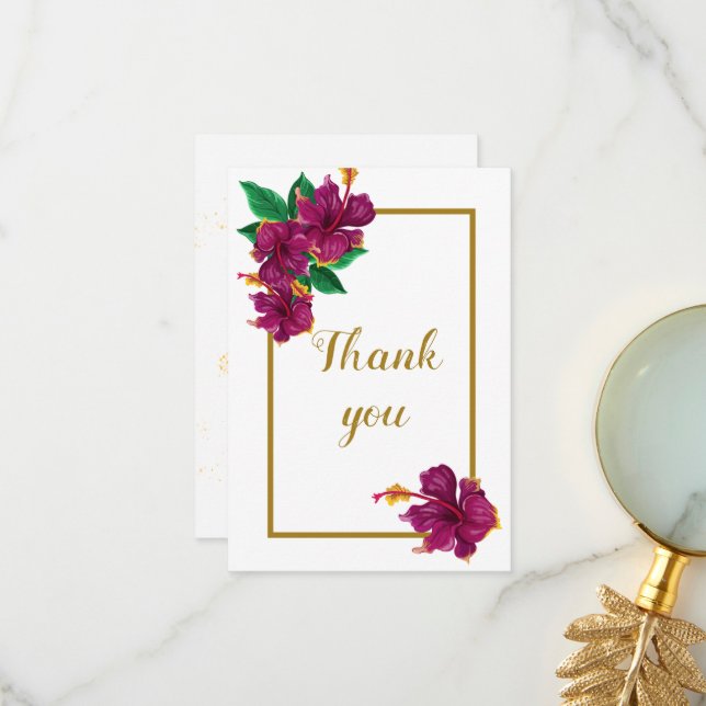 Romantischer Hibiskus Blume botanischer Dankeschön Dankeskarte (Vorderseite/Rückseite Beispiel)