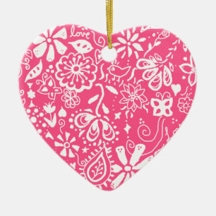 Romantischer Hot Pink Liebesherzen-Schmuck Dekorat Keramik Ornament