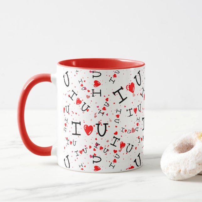 Romantischer Ich liebe dich Herz Muster Becher Tasse (Mit Donut)