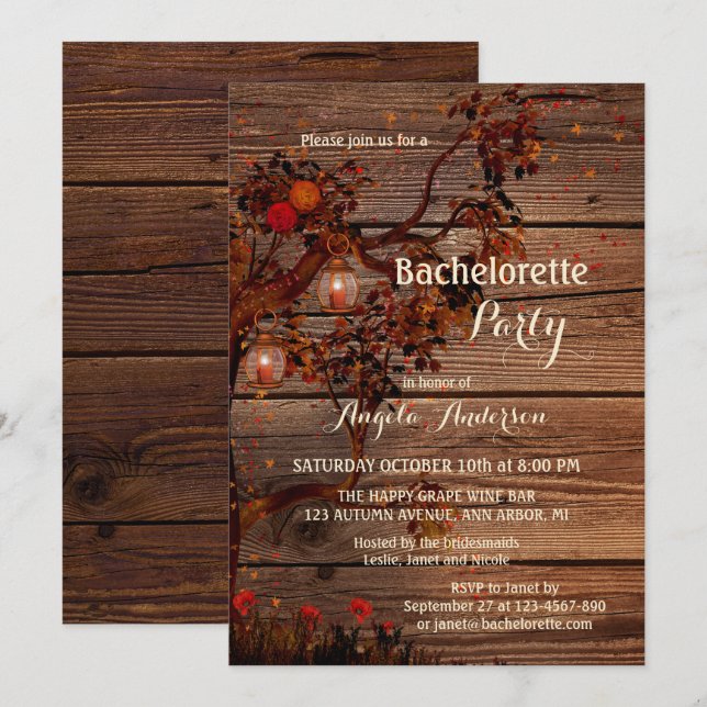 Romantischer Junggeselinnen-Abschied im Herbst Einladung (Vorne/Hinten)